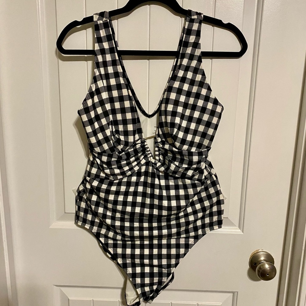 Adore Me Black and White Checkered One Piece Swimsuit